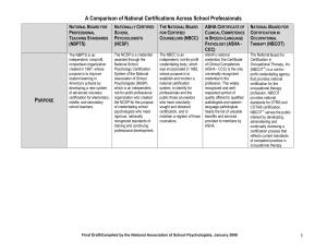 A Comparison of National Certifications Across School Professionals N B C