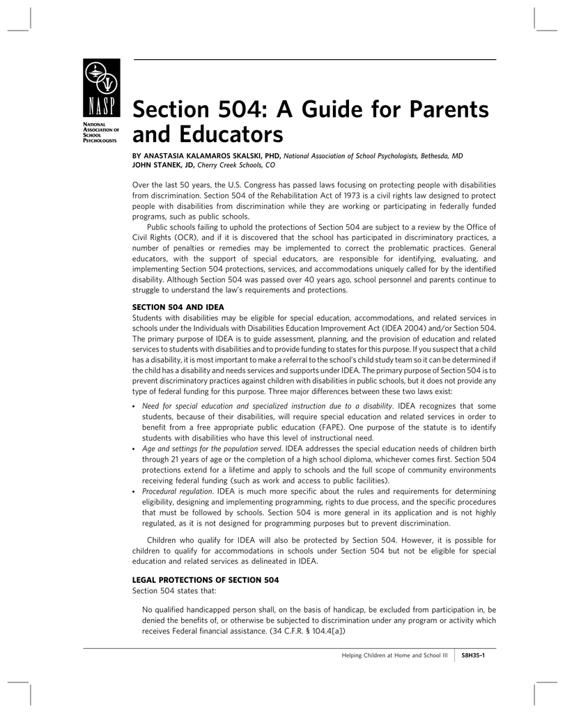 A Parents Guide To Section 504 In >> Section 504 A Guide For Parents And Educators A Parents Guide To Section 504 In >> Section 504 A Guide For Parents And Educators