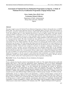 Assessment of National Poverty Reduction Programmes in Nigeria: A Study... National Poverty Eradication Programme (Napep) Ebonyi State