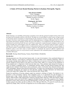 A Study of Private Rental Housing Market in Kaduna Metropolis,...