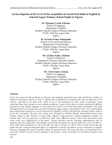 An Investigation of the Level of the Acquisition of Aural-Oral... Selected Upper Primary School Pupils in Nigeria