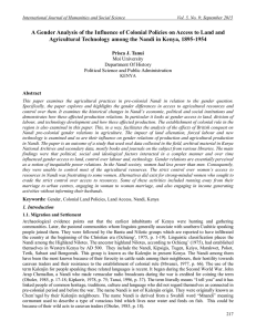 A Gender Analysis of the Influence of Colonial Policies on... Agricultural Technology among the Nandi in Kenya, 1895-1954