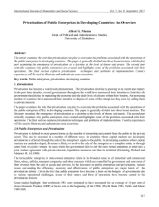 Privatisation of Public Enterprises in Developing Countries: An Overview Abstract