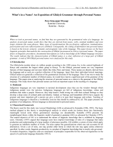 What’s in a Name? An Exposition of Gĩkũyũ Grammar through... Peter Kinyanjui Mwangi Abstract