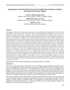 Management of Life after Retirement and Its Implication on Retired... Librarians in Edo State, Nigeria