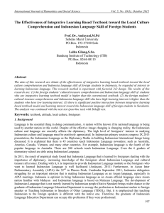 The Effectiveness of Integrative Learning Based Textbook toward the Local... Comprehension and Indonesian Language Skill of Foreign Students