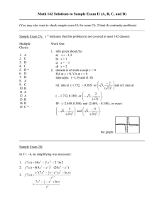 Math 142 Solutions to Sample Exam II (A, B, C,...