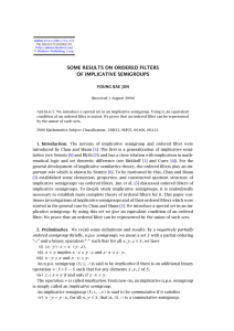 SOME RESULTS ON ORDERED FILTERS OF IMPLICATIVE SEMIGROUPS YOUNG BAE JUN