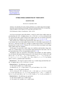 STABLE RINGS GENERATED BY THEIR UNITS HUANYIN CHEN
