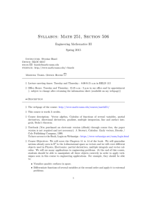 Syllabus: Math 251, Section 506 Engineering Mathematics III Spring 2015