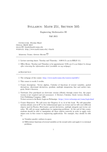 Syllabus: Math 251, Section 505 Engineering Mathematics III Fall 2015