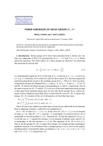 POWER SUBGROUPS OF HECKE GROUPS √ n) N˙IHAL YILMAZ and ˙I. NAC˙I CANGÜL