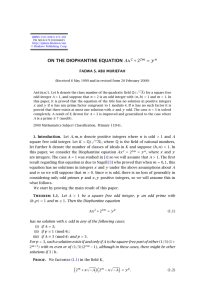 ON THE DIOPHANTINE EQUATION + = y FADWA S. ABU MURIEFAH