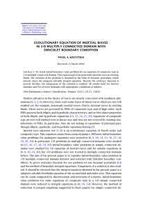 EVOLUTIONARY EQUATION OF INERTIAL WAVES IN 3-D MULTIPLY CONNECTED DOMAIN WITH