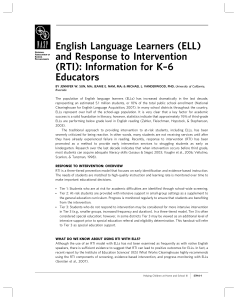 English Language Learners (ELL) and Response to Intervention (RTI): Information for K–6 Educators