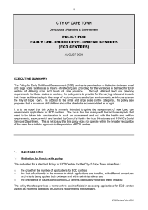 CITY OF CAPE TOWN POLICY FOR EARLY CHILDHOOD DEVELOPMENT CENTRES (ECD CENTRES)