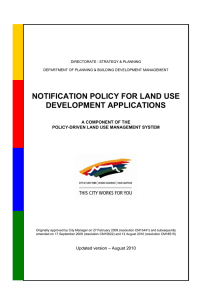 NOTIFICATION POLICY FOR LAND USE DEVELOPMENT APPLICATIONS  A COMPONENT OF THE