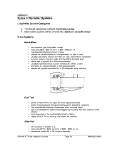 Types of Sprinkler Systems Lecture 2  I. Sprinkler System Categories