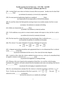 Possible questions for the final exam – CEE 3500 –... Part 2 – Fluid dynamics, similitude, pipe flow (1)