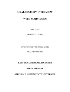 ORAL HISTORY INTERVIEW WITH MARY DUNN  EAST TEXAS RESEARCH CENTER