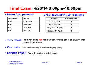 Final Exam: 4/26/14 8:00pm-10:00pm • Room Assignments:
