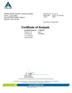 Certificate of Analysis Lab Work Order #:   L1481941