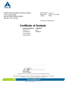 Certificate of Analysis Lab Work Order #:   L1490316