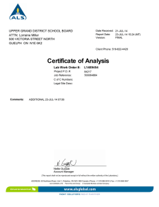 Certificate of Analysis Lab Work Order #:   L1489454