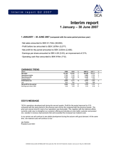 Interim report 1 January – 30 June 2007
