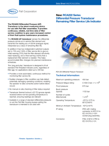 New: RCA222 Series Differential Pressure Transducer Remaining Filter Service Life Indicator