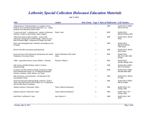 Leibowitz Special Collection Holocaust Education Materials Item Enum Copy # Call Number Title