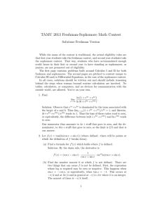 TAMU 2013 Freshman-Sophomore Math Contest Solutions Freshman Version