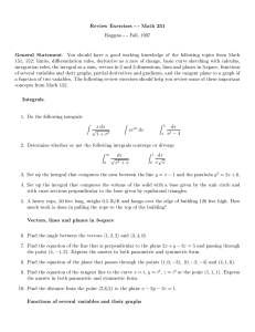 Review Exercises - - Math 251 General Statement