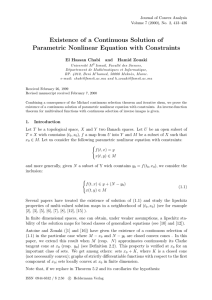 Existence of a Continuous Solution of Parametric Nonlinear Equation with Constraints and