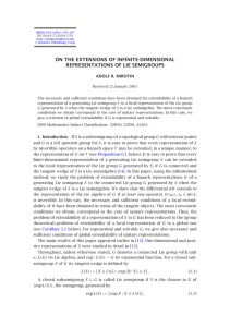 ON THE EXTENSIONS OF INFINITE-DIMENSIONAL REPRESENTATIONS OF LIE SEMIGROUPS ADOLF R. MIROTIN