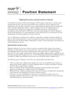 Position Statement Bullying Prevention and Intervention in Schools