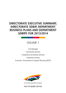 DIRECTORATE EXECUTIVE SUMMARY, DIRECTORATE SDBIP, DEPARTMENT BUSINESS PLANS AND DEPARTMENT SDBIPS FOR 2013/2014