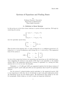 Systems of Equations and Finding Bases 1. Solutions to linear Systems
