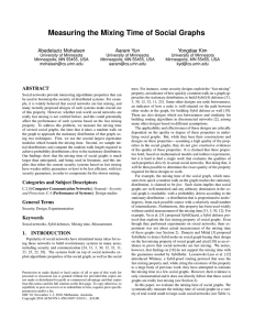 Measuring the Mixing Time of Social Graphs Abedelaziz Mohaisen Aaram Yun Yongdae Kim