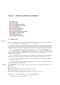 Chapter 2 AFFINE ALGEBRAIC GEOMETRY 2.1 Ideals, review