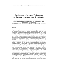 Development of Low-cost Technologies for Removal of Arsenic from Groundwater