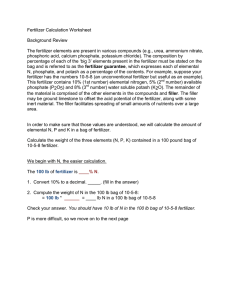 Fertilizer Calculation Worksheet  Background Review