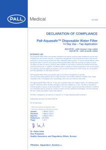 DECLARATION  OF  COMPLIANCE Pall-Aquasafe™ Disposable Water Filter