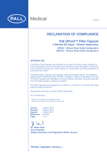 DECLARATION  OF  COMPLIANCE Pall QPoint™ Filter Capsule