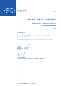 DECLARATION  OF  COMPLIANCE Pall QPoint™ Docking Station - Shower Assembly QDS