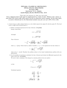 PHY4222: CLASSICAL MECHANICS FINAL EXAM: SOLUTIONS 30 April, 2007 Instructor: D. L. Maslov