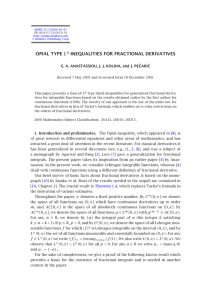 OPIAL TYPE -INEQUALITIES FOR FRACTIONAL DERIVATIVES CARI´