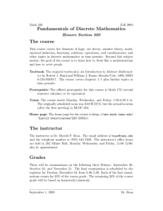 Fundamentals of Discrete Mathematics The course Honors Section 200