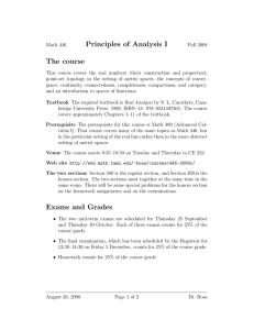 Principles of Analysis I The course