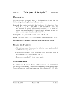 Principles of Analysis II The course